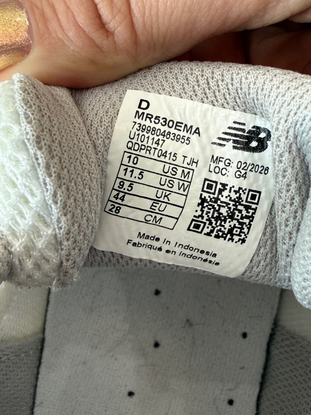 New Balance 530 Men's/Unisex White and Gray Athletic Sneakers - Picture 6 of 6